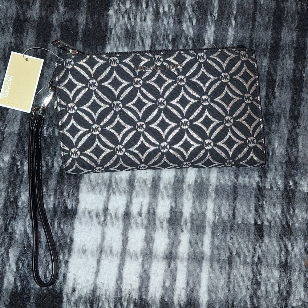Michael Kors Black and Silver Wristlet